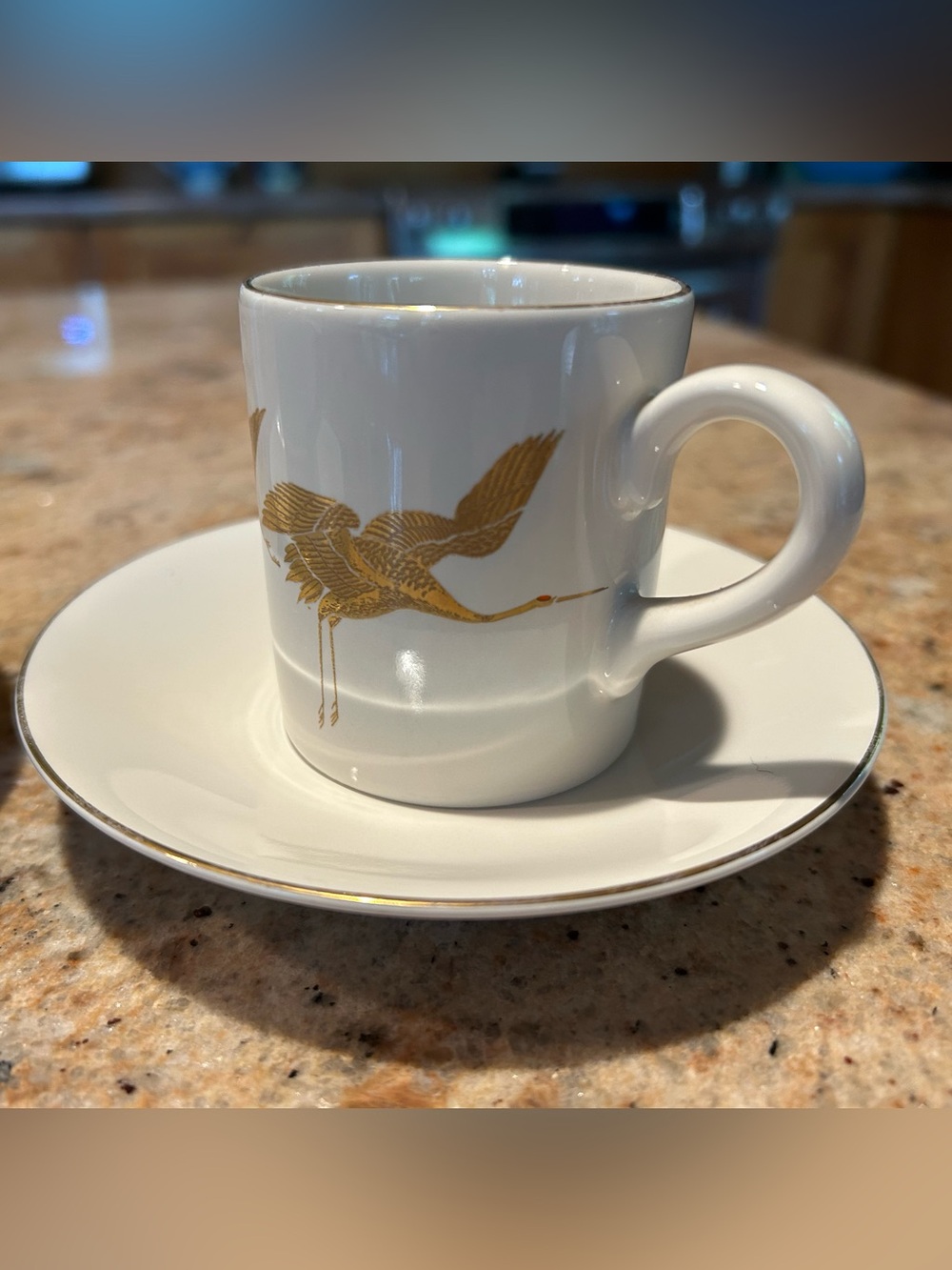 Porcelain Espresso Demitasse Cup Saucer Set 22K Gold Flying Cranes Otagiri Japan - Picture 13 of 16